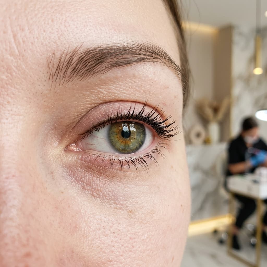 Close up of lashline enhancement and natural skin texture